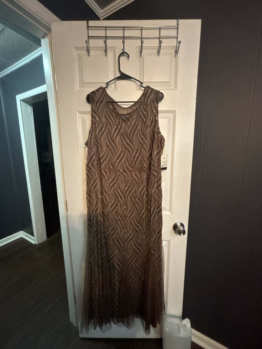 Candalite Women's Sleeveless Metallic Sparkly Maxi Dress with Tulle Inserts